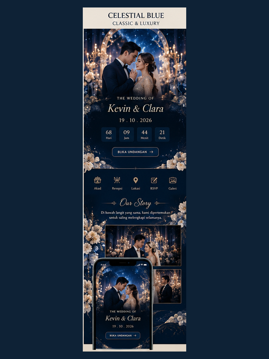 Celestial Blue — template undangan pernikahan premium