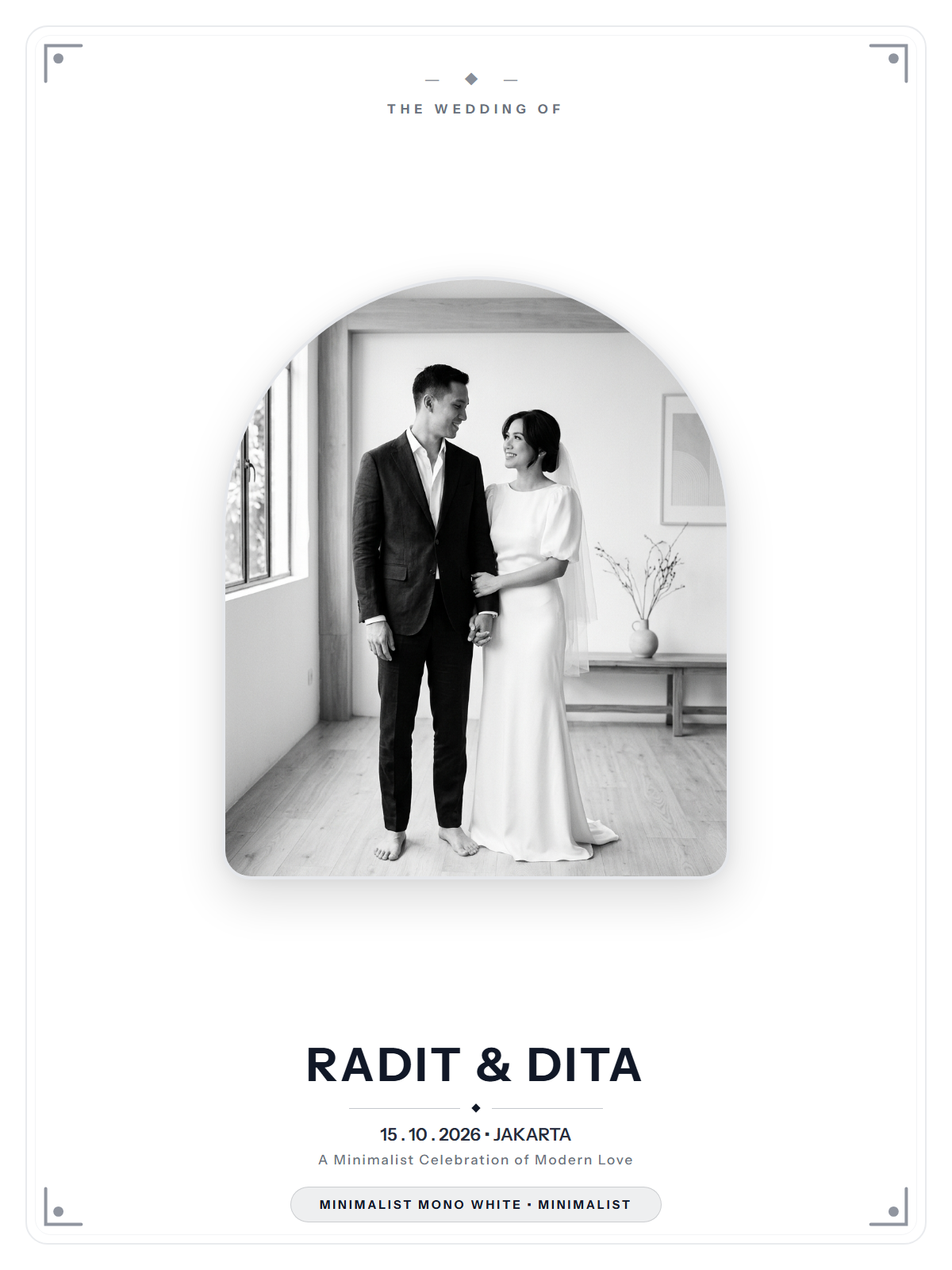 Minimalist Mono White — template undangan pernikahan